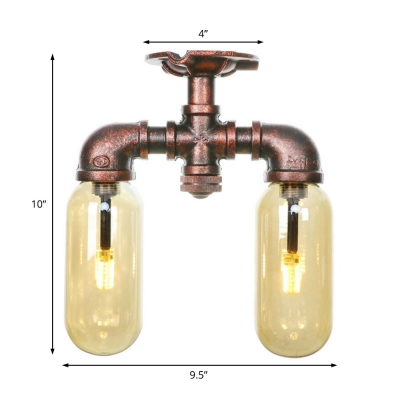 Steampunk Pipe Semi Flush Mount Lighting Iron 2 Bulbs Semi Flush Ceiling Lights for Foyer Corridor Hallway