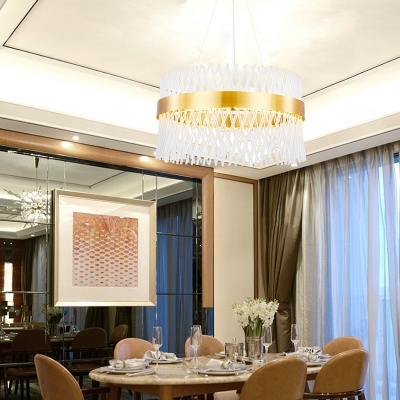 Trellis Drum Hanging Lights Contemporary Metal Crystal Glass Hanging Lamp in Gold for Dining Room
