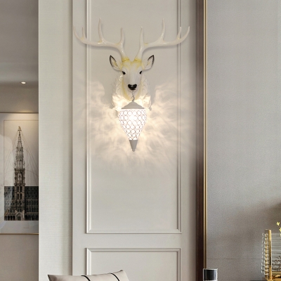 White Deer Wall Sconce Light Country Style Resin 1 Light Indoor Lighting for Dining Room