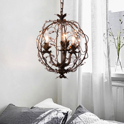 Wire Globe Chandelier Lighting Rustic Vintage Metallic Living Room Lighting in Antique Brass