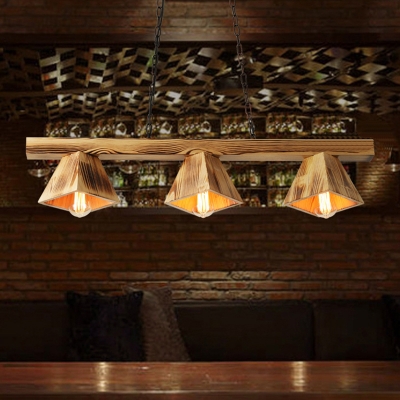 Wood Island Lighting Rustic 3 Lights Shaded Island Linear Pendant for Cafe Bar Restaurant