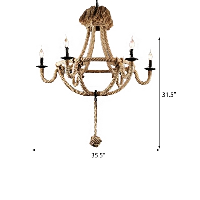 Woven Rope Chandelier Lamp Country Iron 3/6 Heads Suspension Chandelier Pendant Light for Kitchen Dining