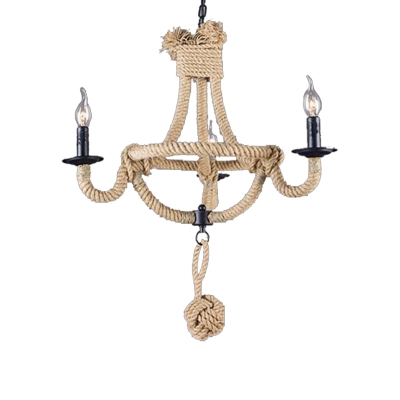 Woven Rope Chandelier Lamp Country Iron 3/6 Heads Suspension Chandelier Pendant Light for Kitchen Dining