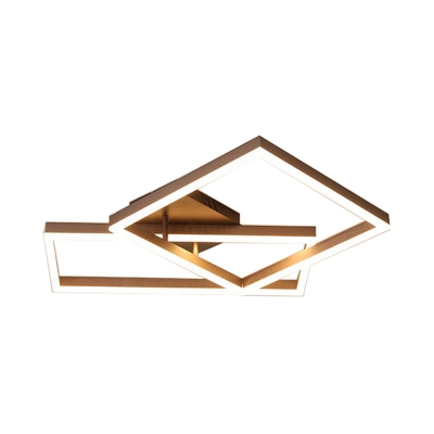 2/3/4 Light Square Flush Mount Ceiling Fixture Modern Metal Ceiling Light in Brown for Living Room