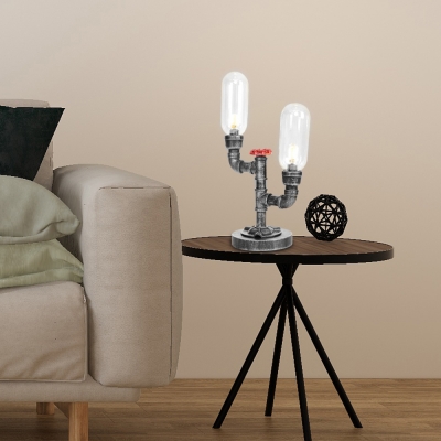 2 Lights Cylinder Desk Lamp Industrial Retro Iron Plug in Accent Table Lamp with Switch for Bedside