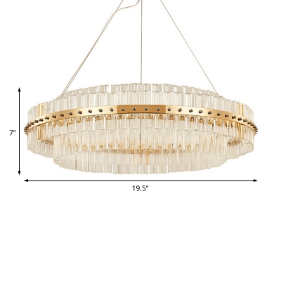 2-Tier Ring Hanging Pendant Light Contemporary Iron and Glass Hanging Lamps in Gold for Indoor