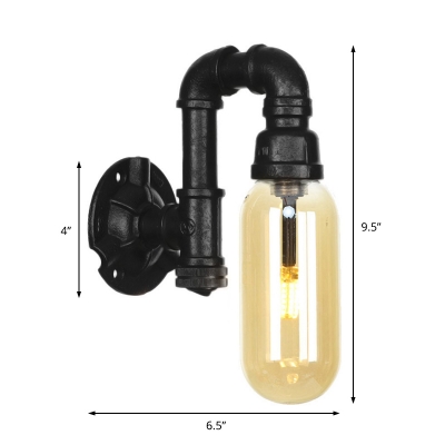 Amber Sconce Lighting Fixtures Antique Metal and Glass 1 Bulb Pipe Sconce Lights for Foyer