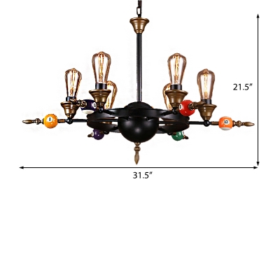 Billiard Ceiling Pendants Modern Industrial Metal 6 Lights Chandelier Light, Black with Textured Brass