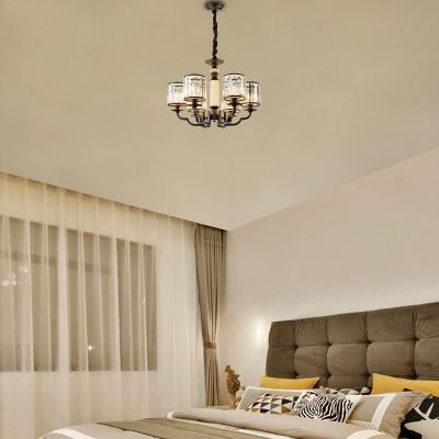 Black Cylindrical Chandelier Light Crystal and Iron Pendant Chandelier for Living Room and Bedroom