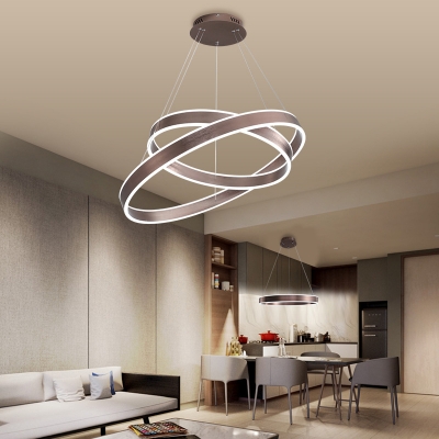 Brown Ring Pendant Lighting Modern 1/2/3 Light Led Metal Ceiling Chandelier for Foyer