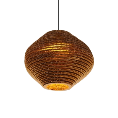 Corrugated Paper Pendant Asian Style Carton Paper 1-Light Hanging Light Fixtures for Coffee Shop