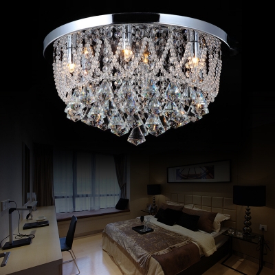 Crystal Beaded Lighting Fixture Contemporary Metal Ceiling Light Fixture in Chrome for Indoor