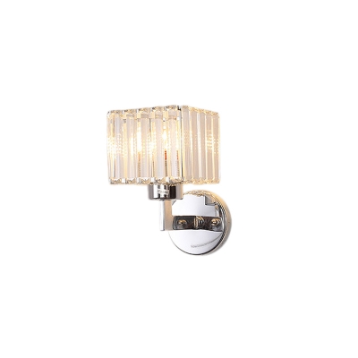 Cubic/Cylinder Wall Sconce Light Modern Metal and Crystal 1 Head Wall Lamp Sconce in Chrome for Foyer