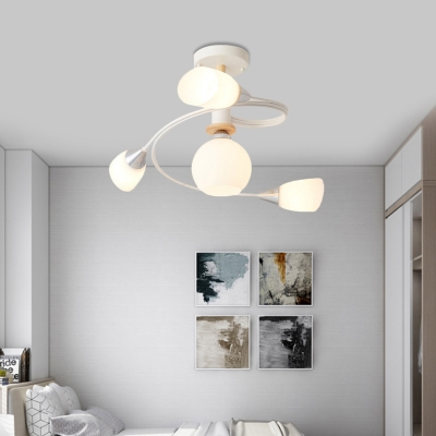 Curve Bedroom Semi Flush Ceiling Light Metal 4/6 Light Modern Flush mount Light in Multicoloured