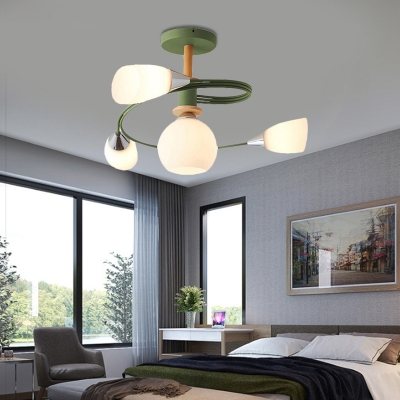 Curve Bedroom Semi Flush Ceiling Light Metal 4/6 Light Modern Flush mount Light in Multicoloured