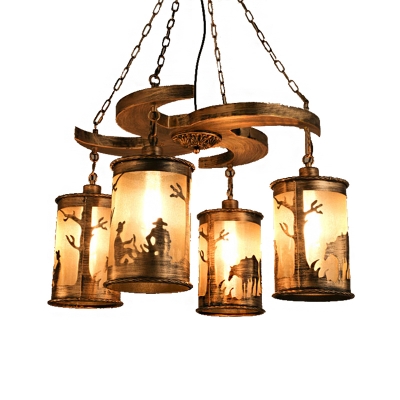 Cyclone Pendant Light Fittings Rustic Wood and Iron 4 Light Hanging Light Fixtures in Olde Bronze for Dining Room