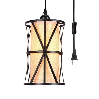 Cylinder Cage Hanging Light Fixtures for Dining Table, Vintage Iron 1 Light Pendant Lights in Black