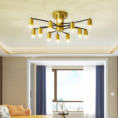 Exposed Bulb Flush Lighting With Curved Arm Contemporary Metal Ceiling