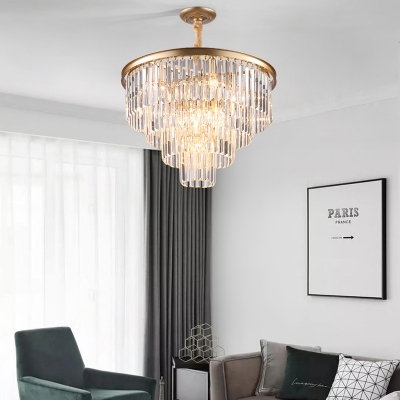Gold/Black Multi-Tier Pendant Light Fixture Contemporary Crystal Metal Hanging Lamps with Adjustable Cord for Living Room