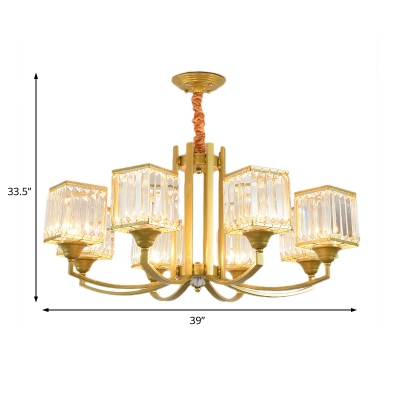 Gold Square Chandelier Light Mid Century Modern Crystal and Iron Pendant Chandelier for Living Room and Bedroom