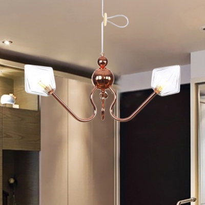 Hallway Kitchen Hanging Lamp Metal and Glass 3 Lights Rose Gold Chandelier with Amber/Clear Shade