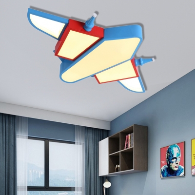 LED Airplane Flush Mount Light Modern Acrylic Kids Room Ceiling Light in Blue and Red