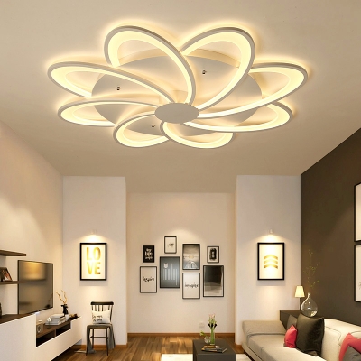 Modern Floral Flushmount Lighting Acrylic White Led Flush Ceiling Light with Round Canopy