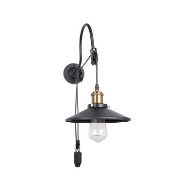 Pulley Wall Sconce Lamps Antiqued Iron 1 Light Arched Wall Sconce Lighting in Black for Restaurant Bar