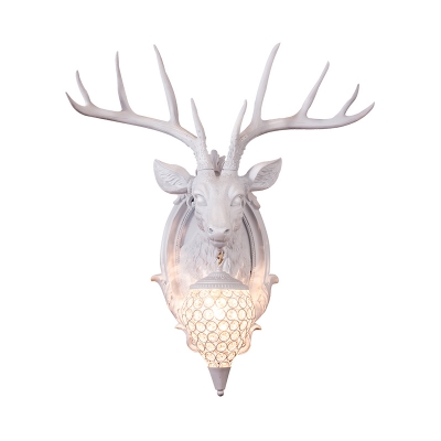 Realistic Deer Head Wall Mounted Light with Teardrop Shade 1 Light Rustic Wall Lighting