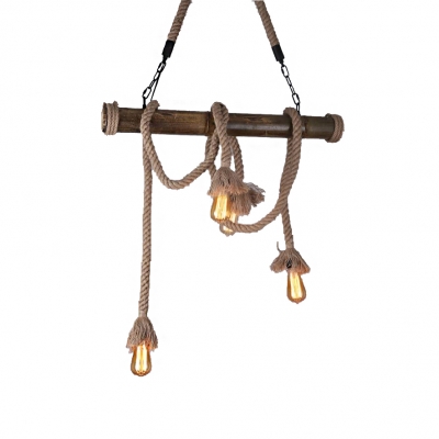 Rope Island-Light Country Bamboo 4/8 Light Open Bulb Island Pendant for Kitchen Dining