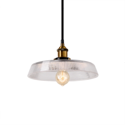 Single Bulb Pendant Ceiling Light Industrial Ribbed Glass Hanging Lamps in Antique Brass