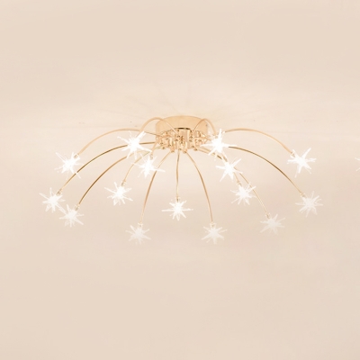 Star Bedroom Semi Flush Light Metal 12/15/21/28 Light Contemporary Flush Mount Ceiling Light in Gold