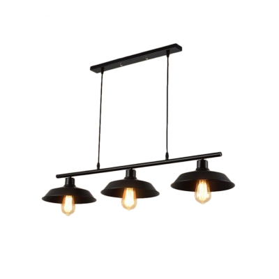 Vintage Linear Pendant Metal 3 Lights Island Lighting with Adjustable Cord in Black for Kitchen Island