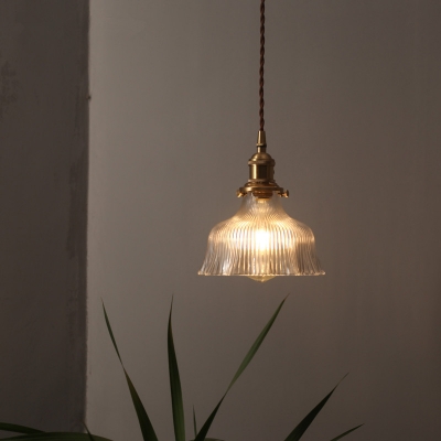 Wavy Pendant Ceiling Light Industrial Modern Ribbed Glass 1 Light Hanging Lights for Study