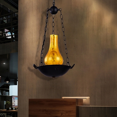 Yellow Crackle Glass Pendant Light Fixtures Modern Iron 1 Head Vase Hanging Ceiling Light for Restaurant