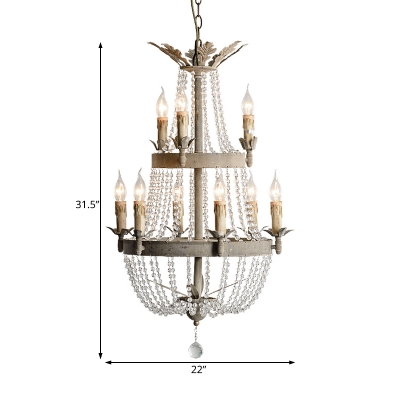 9 Lights 2 Tiers Chandelier Light with Candle Shabby Chic Metal Empire Chandelier with Crystal Accents