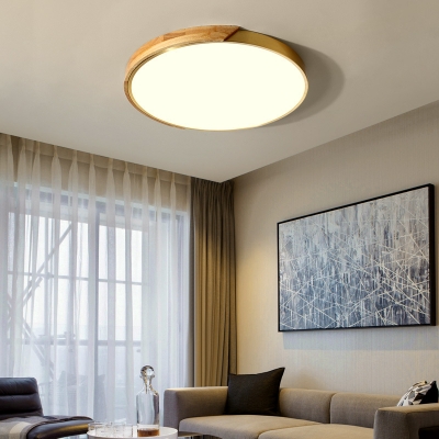 Acrylic Round Shade Flushmount Lighting Bedroom LED Nordic Wooden Ceiling Lamp