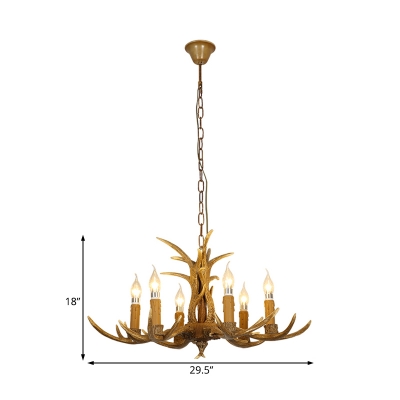 American Country Antlers Chandelier Resin Hanging Light in Gold for Coffee Shop Restaurant