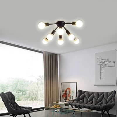 Bare Bulb Bedroom Ceiling Light Fixture Metal 8/12 Light Modern Flush Mount Light in Black/White