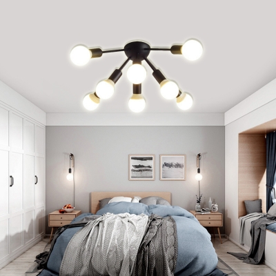 Bare Bulb Bedroom Ceiling Light Fixture Metal 8/12 Light Modern Flush Mount Light in Black/White