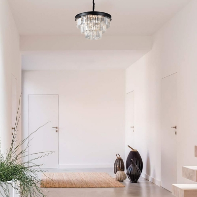 Black Crystal Chandelier for Living Room, Modern Metal Crystal Fringe Hanging Light Fixture