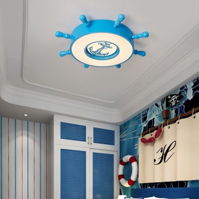 Blue Steering Wheel Flush Ceiling Lights Acrylic and Metal 1 Light Flush Mount Light for Kids Room