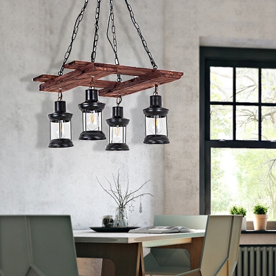 Caged Pendant Lights Traditional Wood and Iron Hanging Light Fixtures in Black for Coffee Shop Bar