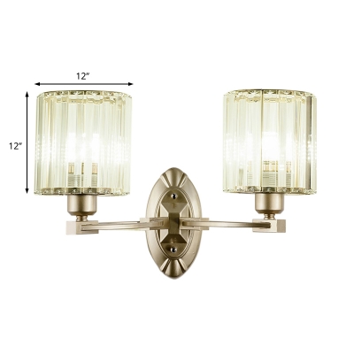 Champagne Silver Sconce Light Modern Metal Crystal Shade Wall Sconce Light Fixture for Bedroom