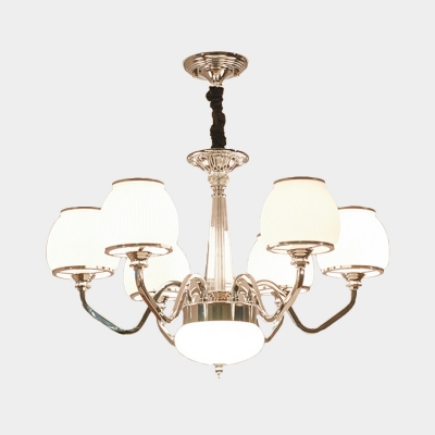 Chrome Chandelier Lighting with White Glass Shade Modernism Pendant Light for Lving Room