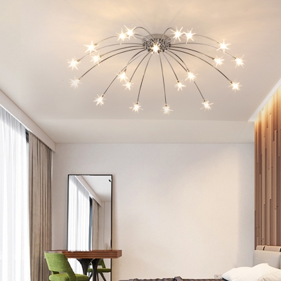 Chrome Finish Star Semi Flush Light 12/15/21/28 Light Modern Metal Ceiling Light for Bedroom