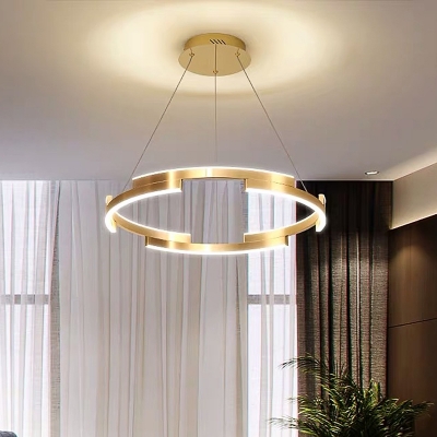 Circle Ring Hanging Pendant Light Post Modern Metal Led Living Room Chandelier in Gold