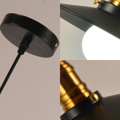 Cone Shade Hanging Lamp Retro Style Black and Satin Brass Single Pendant with Metal Shade