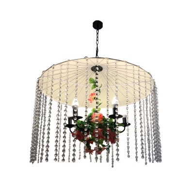 Crystal Beaded Hanging Lamps Modern Metal Candle Hanging Chandelier with Flower for Dining Room