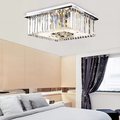 Crystal Cubic Ceiling Light Modern Metal 6 Light Ceiling Light Fixtures in Chrome for Bedroom